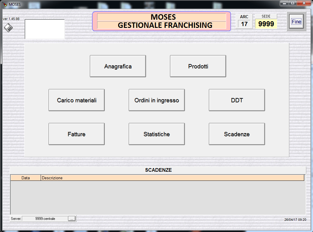 Software sistema gestionale Moses Franchising Menù